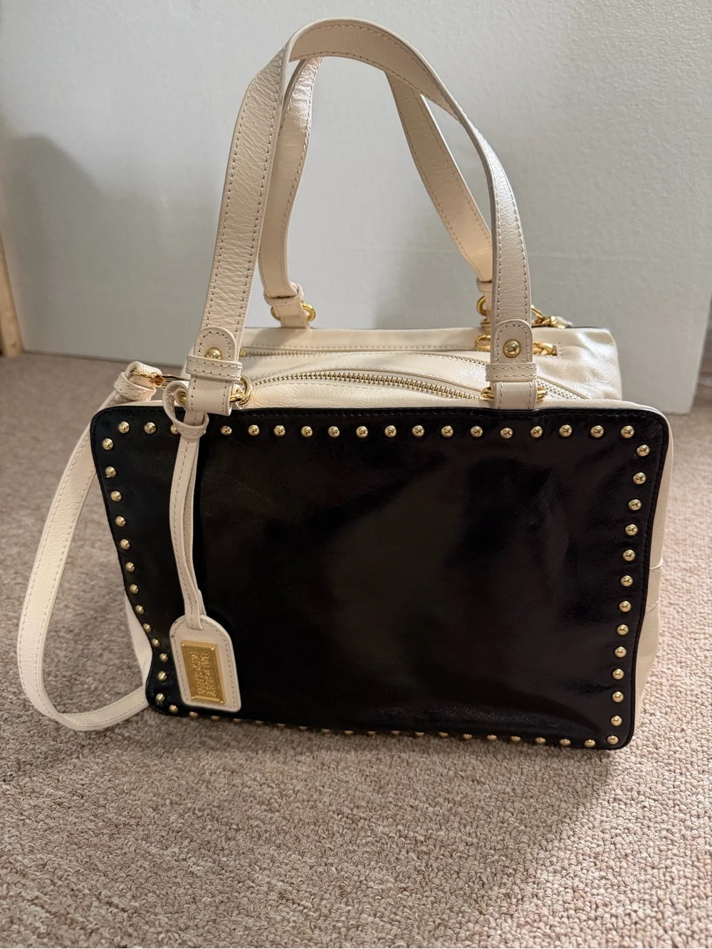 Authentic Badgley Mischka Nina Cube satchel/shoulder bag cream/black, EUC - Picture 1 of 10